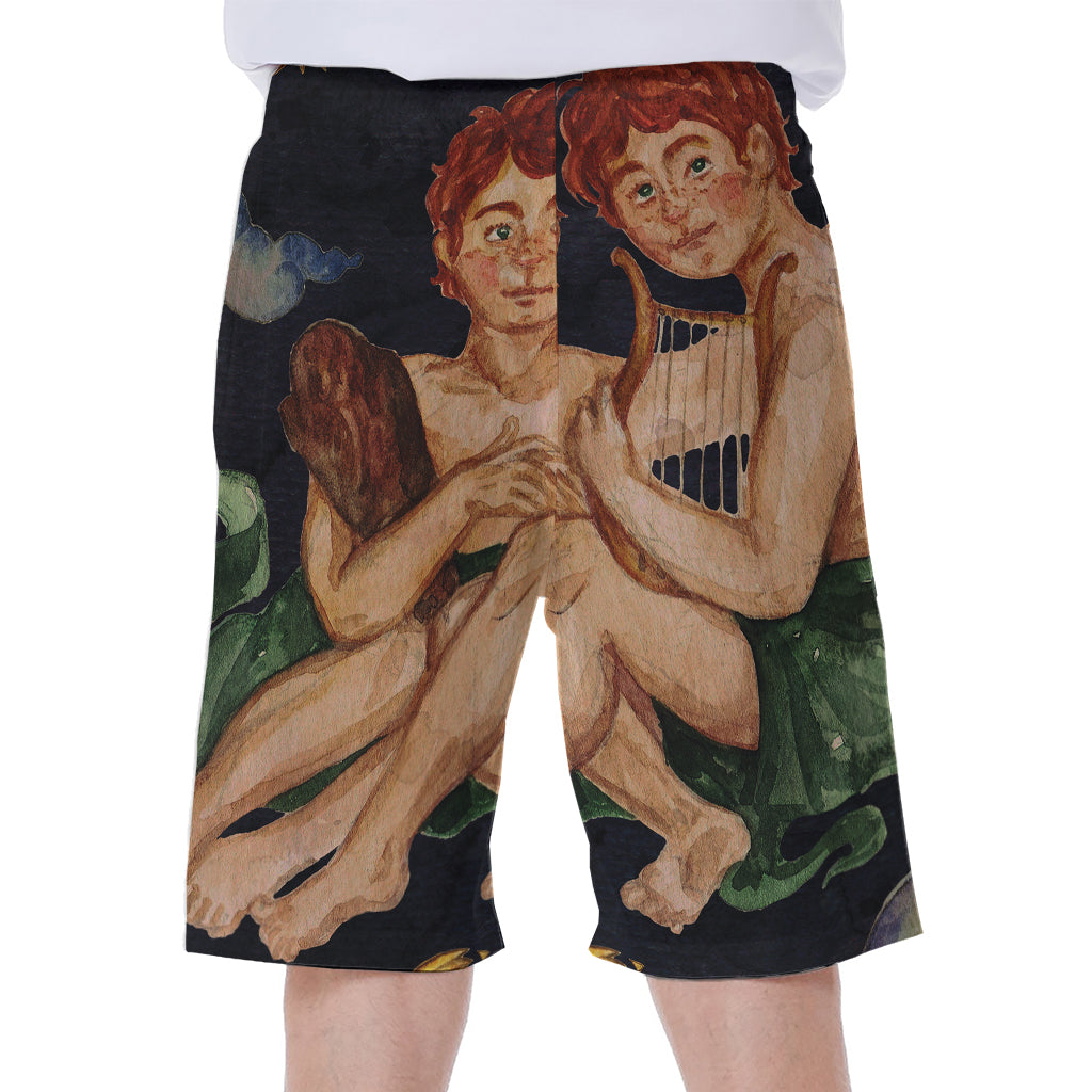 Watercolor Gemini Zodiac Sign Print Men's Beach Shorts