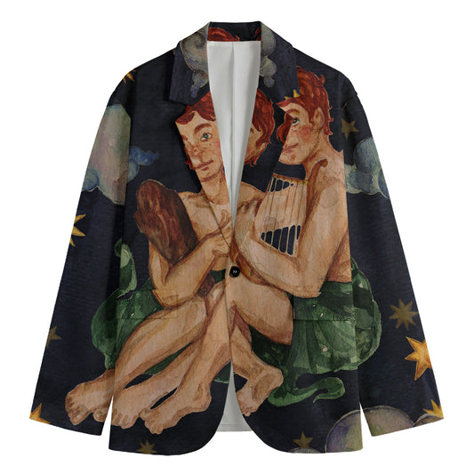 Watercolor Gemini Zodiac Sign Print Men's Blazer