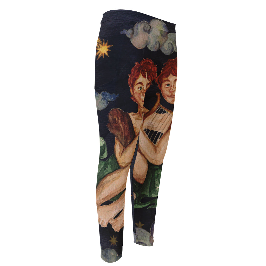 Watercolor Gemini Zodiac Sign Print Men's Compression Pants