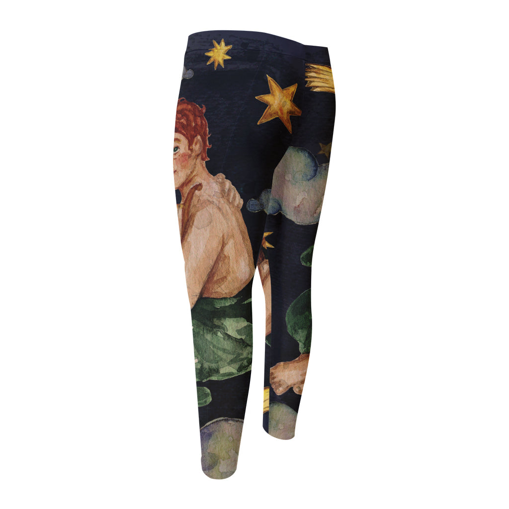 Watercolor Gemini Zodiac Sign Print Men's Compression Pants