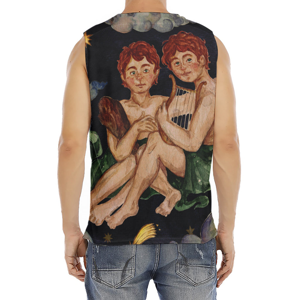 Watercolor Gemini Zodiac Sign Print Men's Fitness Tank Top