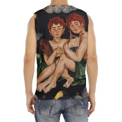 Watercolor Gemini Zodiac Sign Print Men's Fitness Tank Top