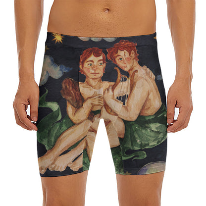 Watercolor Gemini Zodiac Sign Print Men's Long Boxer Briefs