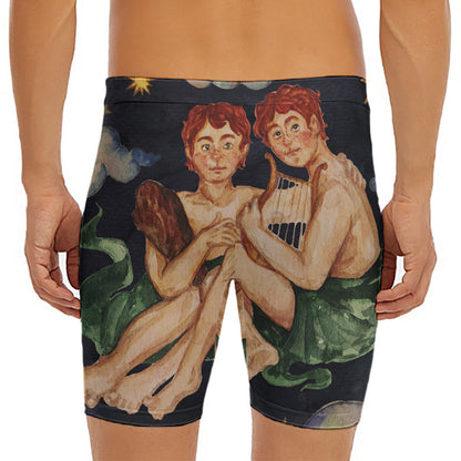 Watercolor Gemini Zodiac Sign Print Men's Long Boxer Briefs