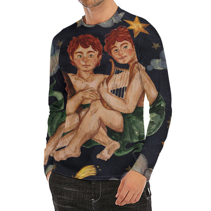 Watercolor Gemini Zodiac Sign Print Men's Long Sleeve Rash Guard