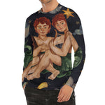 Watercolor Gemini Zodiac Sign Print Men's Long Sleeve Rash Guard