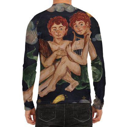 Watercolor Gemini Zodiac Sign Print Men's Long Sleeve Rash Guard