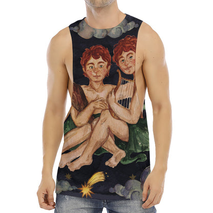 Watercolor Gemini Zodiac Sign Print Men's Muscle Tank Top