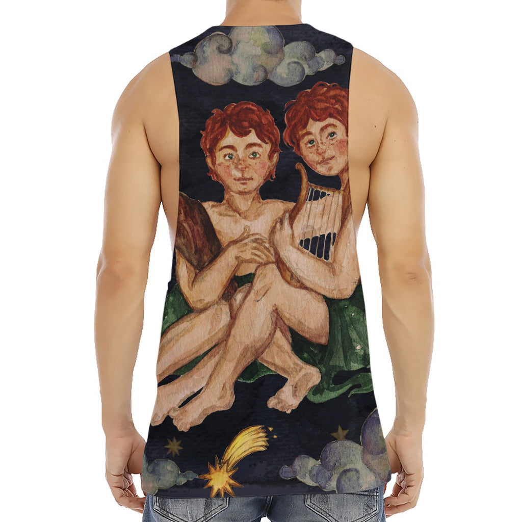 Watercolor Gemini Zodiac Sign Print Men's Muscle Tank Top