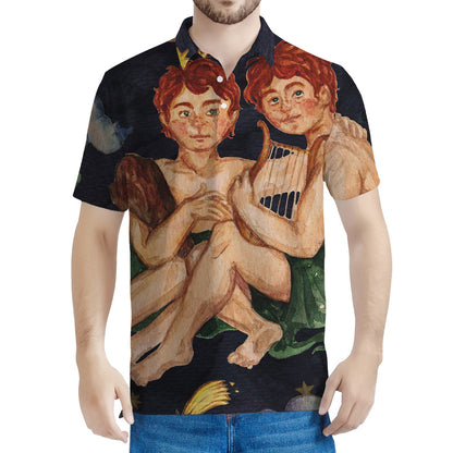 Watercolor Gemini Zodiac Sign Print Men's Polo Shirt