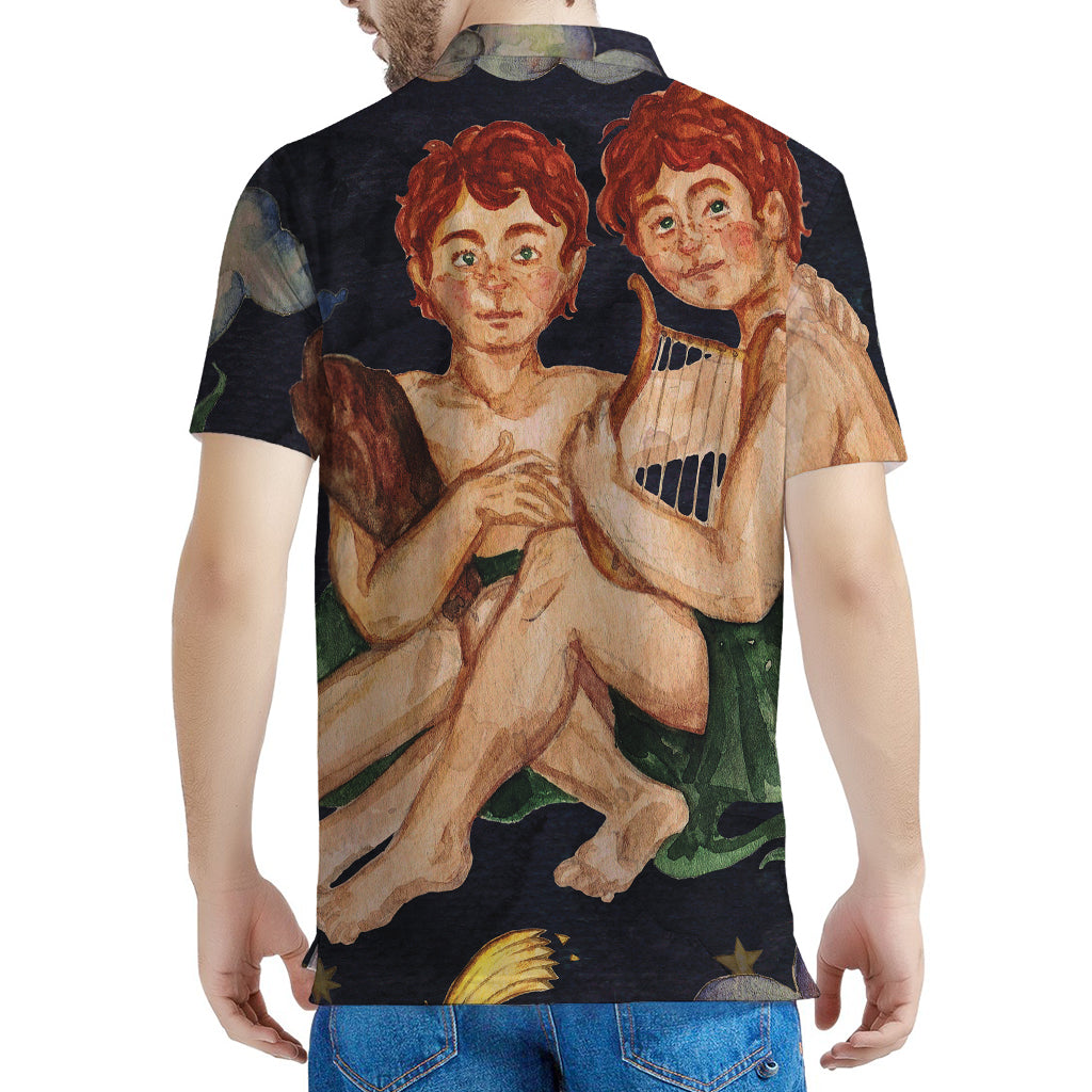 Watercolor Gemini Zodiac Sign Print Men's Polo Shirt