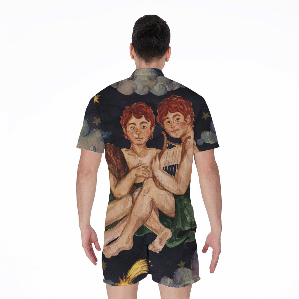 Watercolor Gemini Zodiac Sign Print Men's Rompers