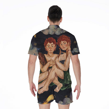Watercolor Gemini Zodiac Sign Print Men's Rompers