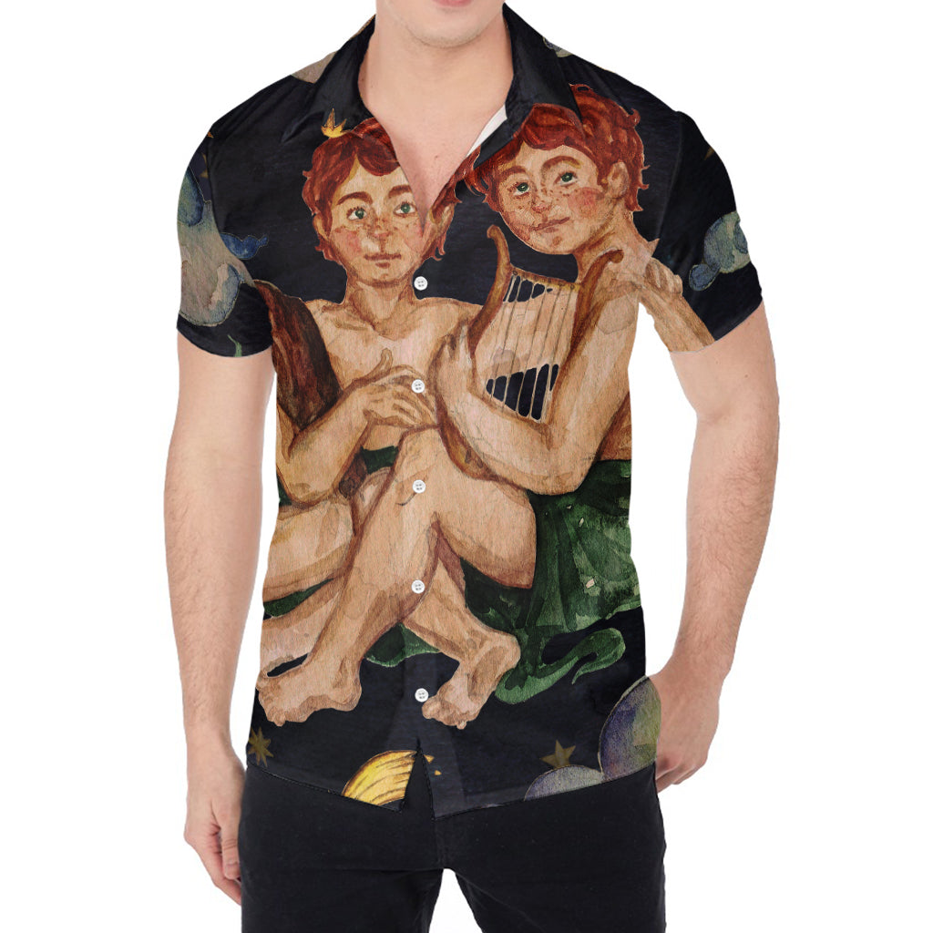 Watercolor Gemini Zodiac Sign Print Men's Shirt