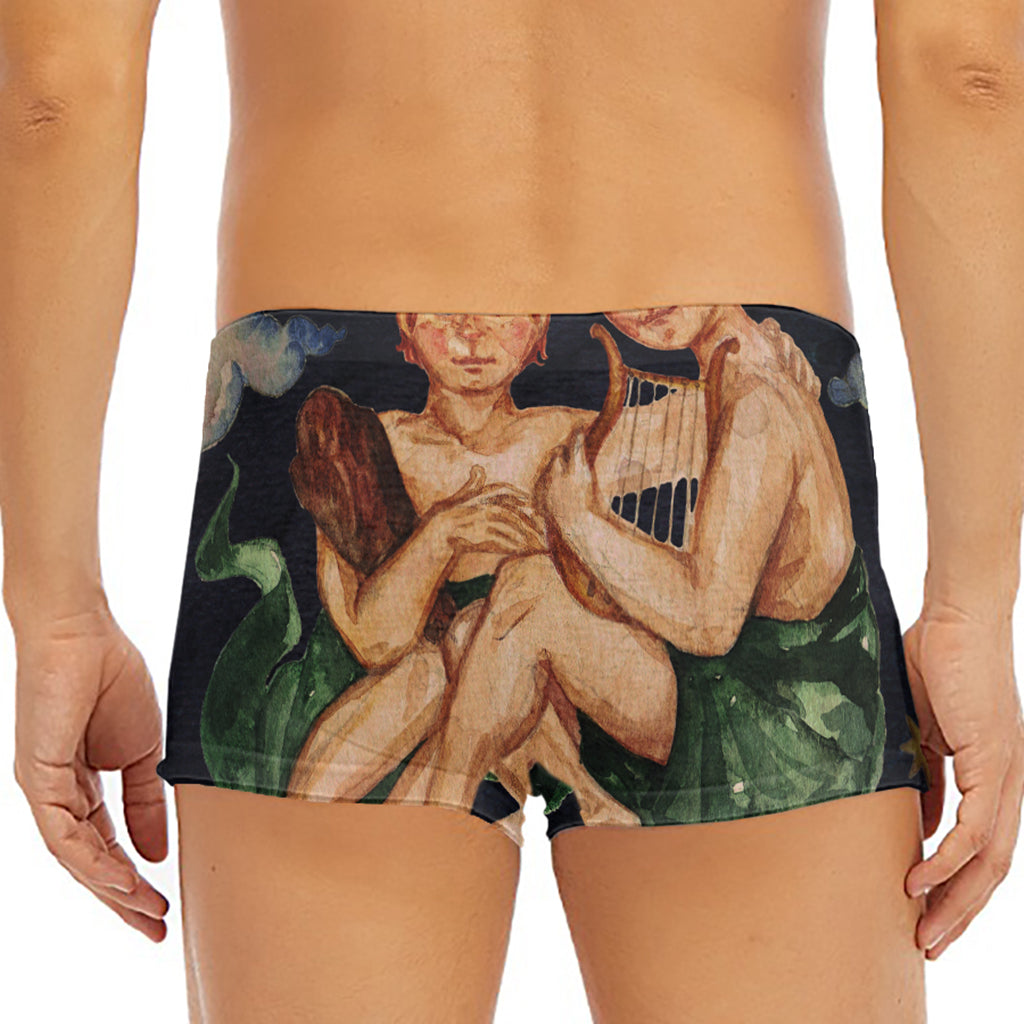 Watercolor Gemini Zodiac Sign Print Men's Short Boxer Briefs
