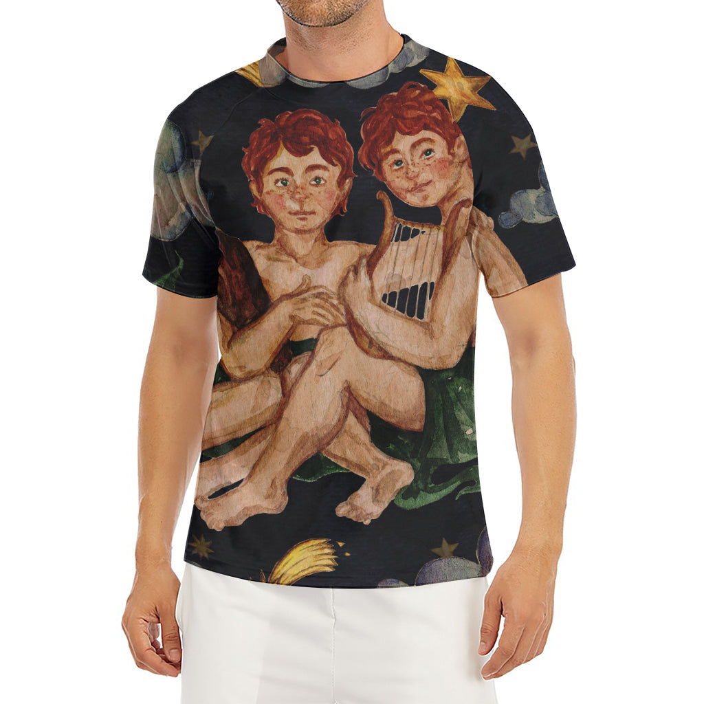 Watercolor Gemini Zodiac Sign Print Men's Short Sleeve Rash Guard