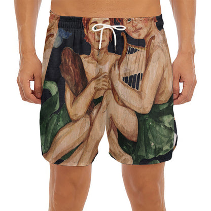 Watercolor Gemini Zodiac Sign Print Men's Split Running Shorts
