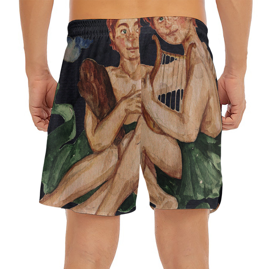 Watercolor Gemini Zodiac Sign Print Men's Split Running Shorts