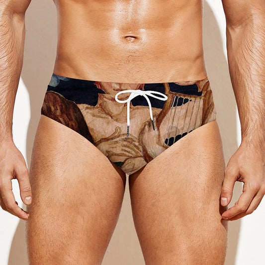 Watercolor Gemini Zodiac Sign Print Men's Swim Briefs