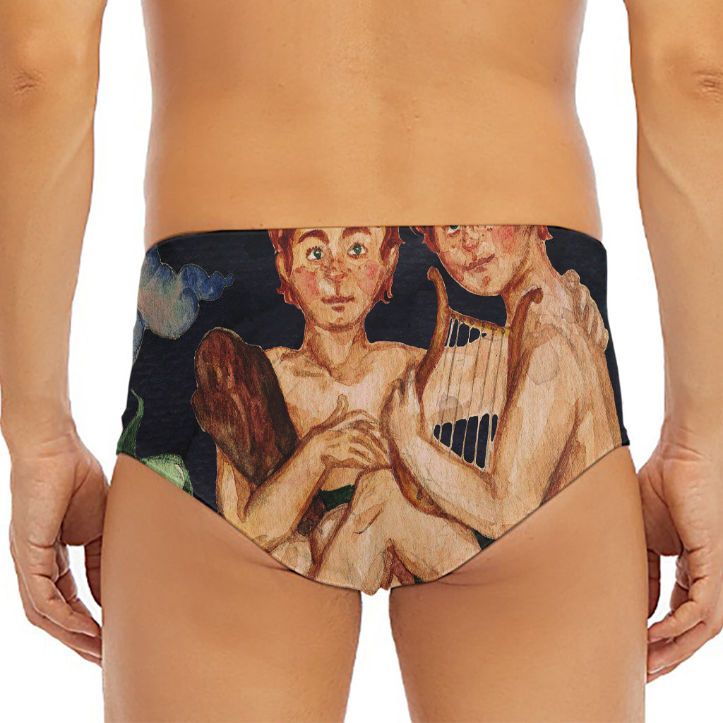 Watercolor Gemini Zodiac Sign Print Men's Triangle Swim Briefs