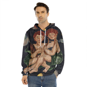 Watercolor Gemini Zodiac Sign Print Men's Velvet Pullover Hoodie