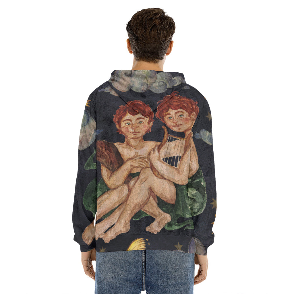 Watercolor Gemini Zodiac Sign Print Men's Velvet Pullover Hoodie