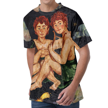 Watercolor Gemini Zodiac Sign Print Men's Velvet T-Shirt