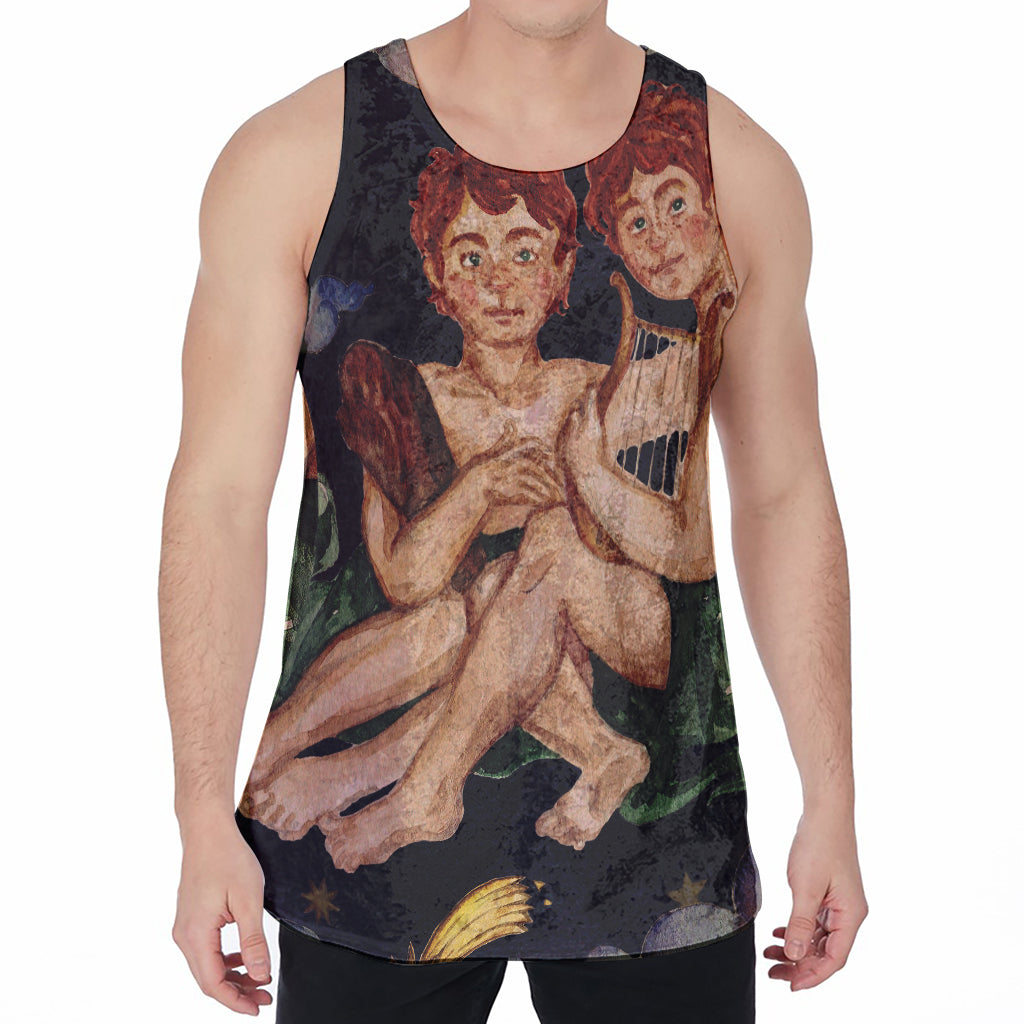 Watercolor Gemini Zodiac Sign Print Men's Velvet Tank Top