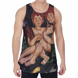 Watercolor Gemini Zodiac Sign Print Men's Velvet Tank Top