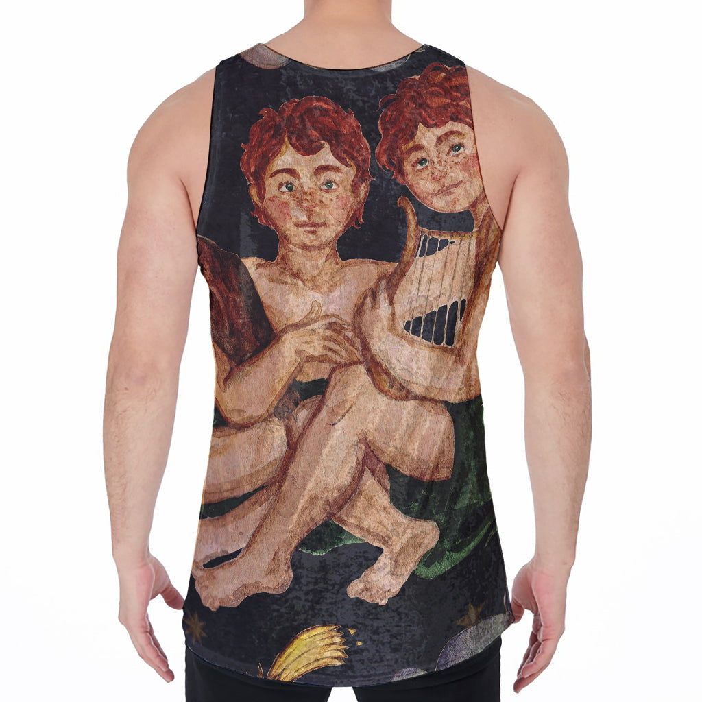 Watercolor Gemini Zodiac Sign Print Men's Velvet Tank Top