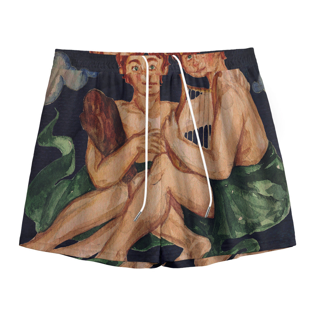 Watercolor Gemini Zodiac Sign Print Mesh Shorts