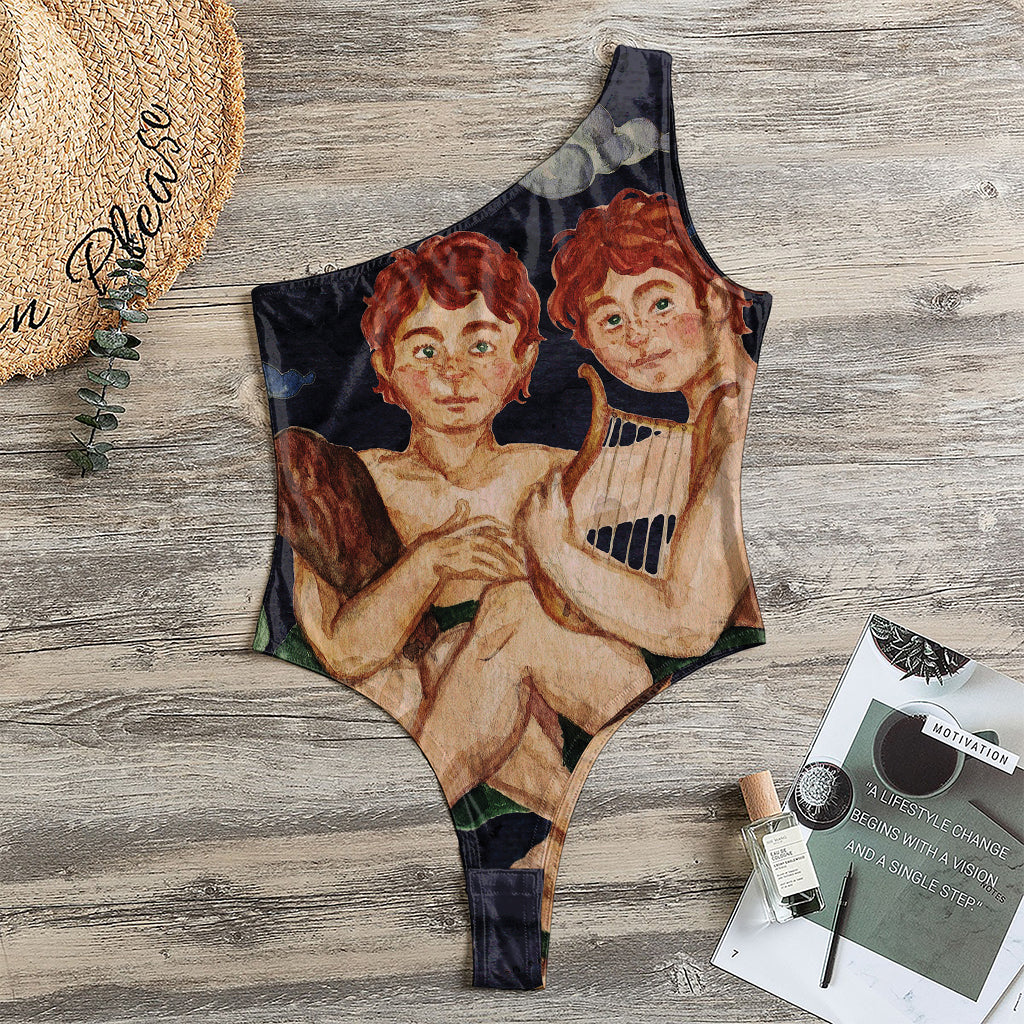 Watercolor Gemini Zodiac Sign Print One Shoulder Bodysuit