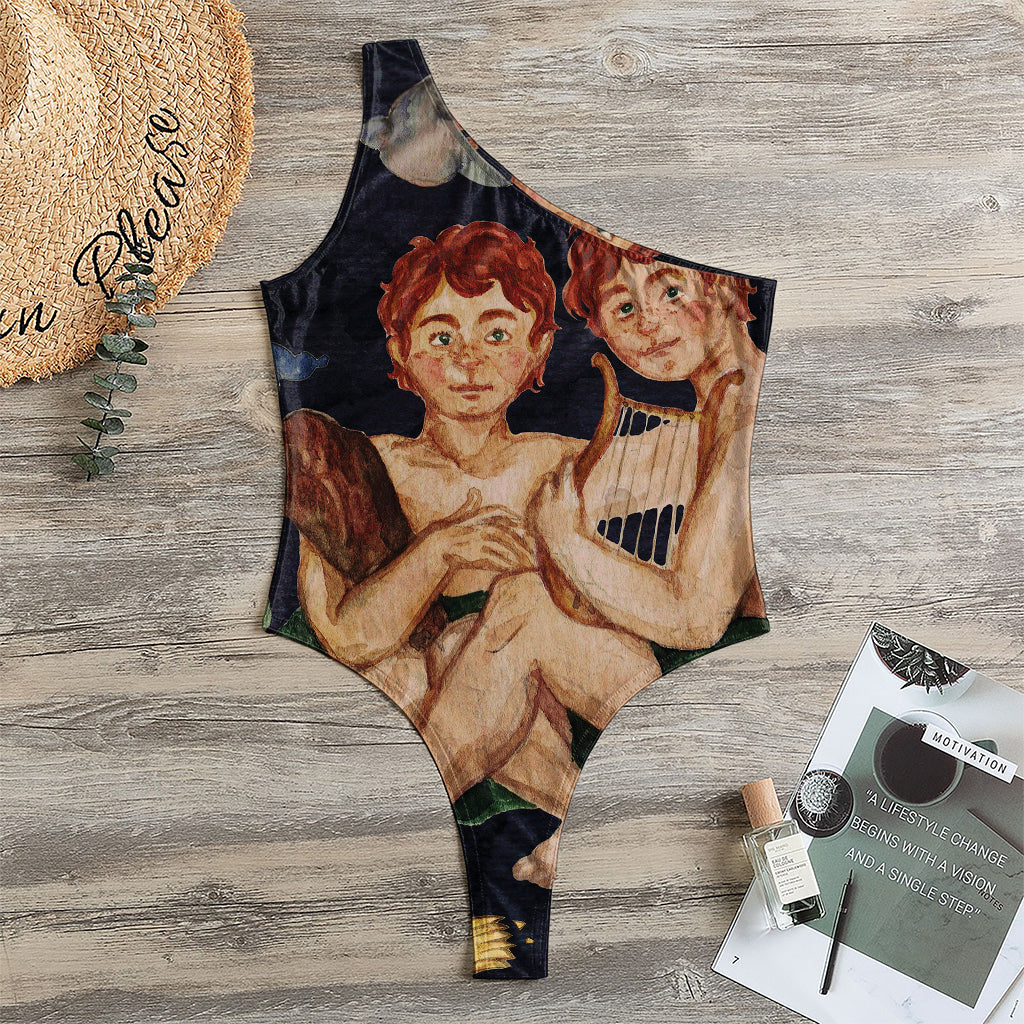 Watercolor Gemini Zodiac Sign Print One Shoulder Bodysuit