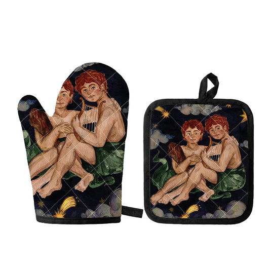 Watercolor Gemini Zodiac Sign Print Oven Mitt And Pot Holder Set