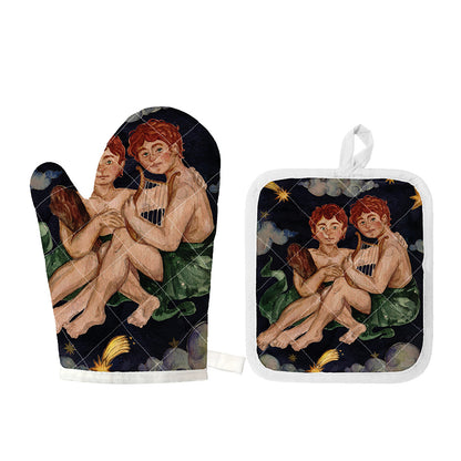 Watercolor Gemini Zodiac Sign Print Oven Mitt And Pot Holder Set