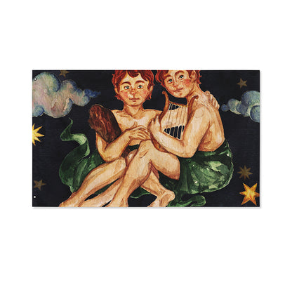 Watercolor Gemini Zodiac Sign Print Polyester Flag