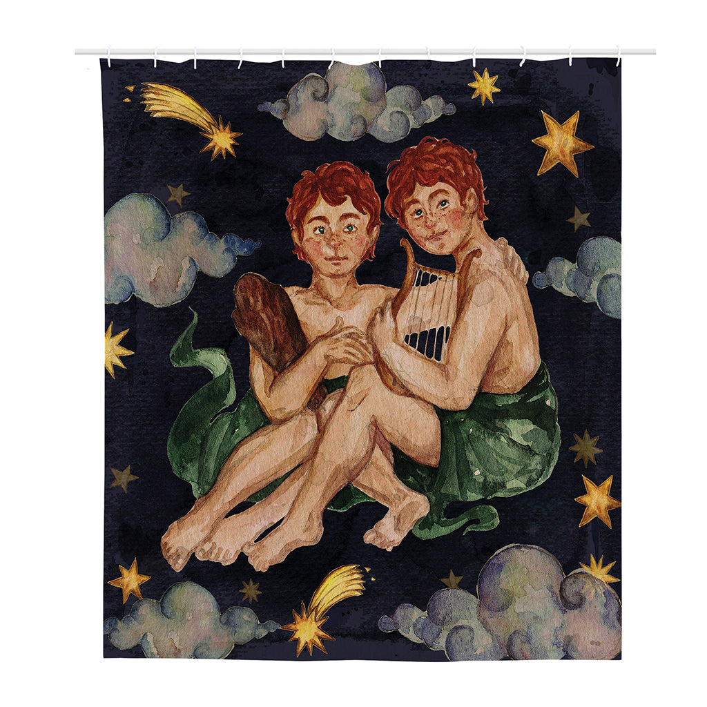 Watercolor Gemini Zodiac Sign Print Polyester Shower Curtain