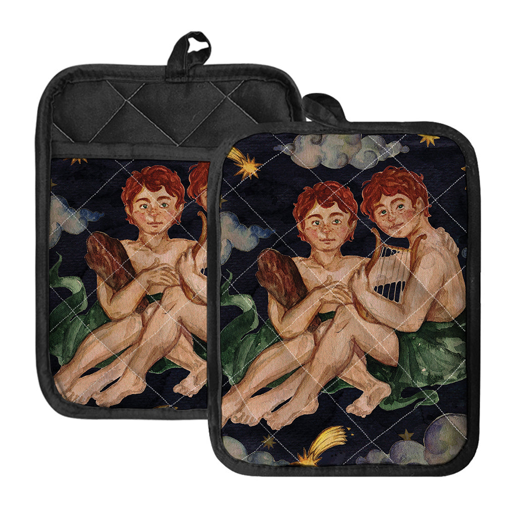 Watercolor Gemini Zodiac Sign Print Pot Holders With Pocket