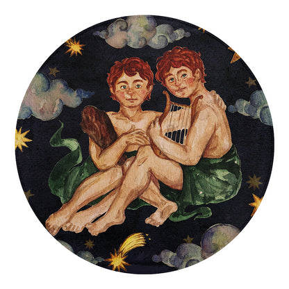 Watercolor Gemini Zodiac Sign Print Round Blanket