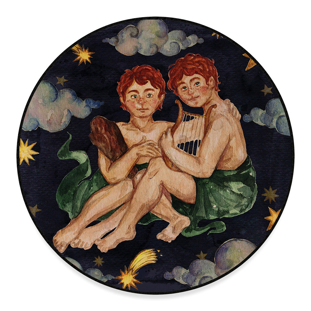 Watercolor Gemini Zodiac Sign Print Round Floor Mat
