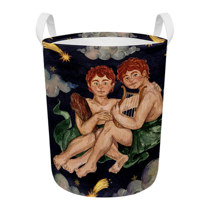 Watercolor Gemini Zodiac Sign Print Round Laundry Basket