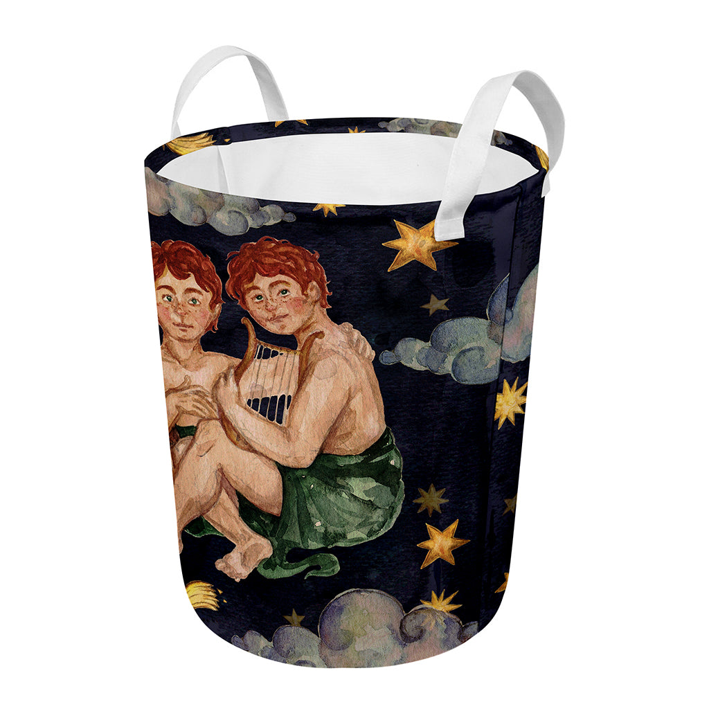 Watercolor Gemini Zodiac Sign Print Round Laundry Basket