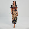 Watercolor Gemini Zodiac Sign Print Short Sleeve Maxi Dress