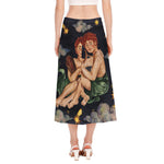 Watercolor Gemini Zodiac Sign Print Side Slit Midi Skirt