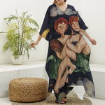 Watercolor Gemini Zodiac Sign Print Silk V-Neck Kaftan Dress