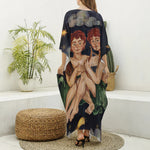 Watercolor Gemini Zodiac Sign Print Silk V-Neck Kaftan Dress