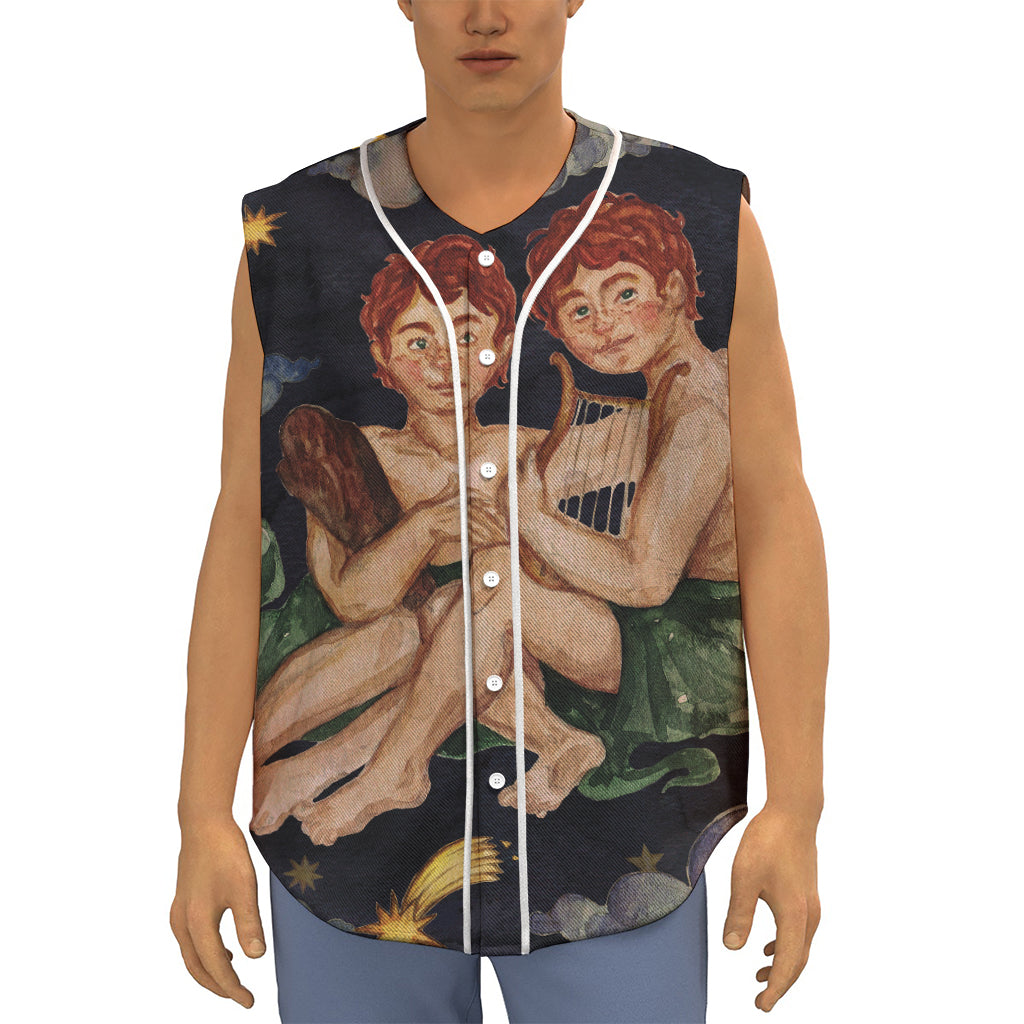 Watercolor Gemini Zodiac Sign Print Sleeveless Baseball Jersey