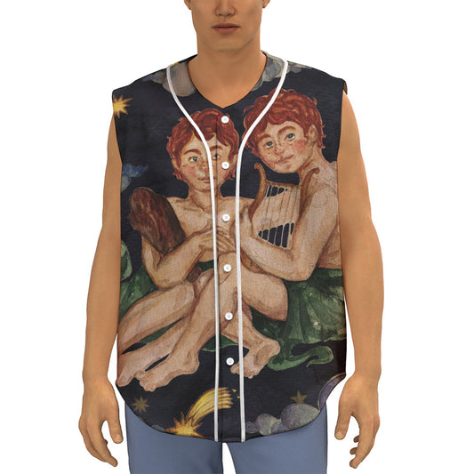 Watercolor Gemini Zodiac Sign Print Sleeveless Baseball Jersey