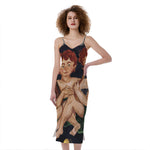 Watercolor Gemini Zodiac Sign Print Slim Fit Midi Cami Dress