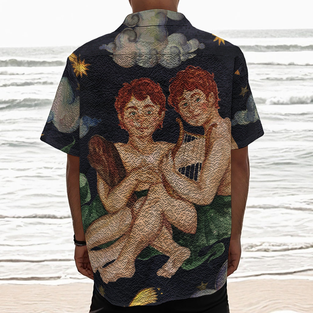 Watercolor Gemini Zodiac Sign Print Textured Short Sleeve Shirt